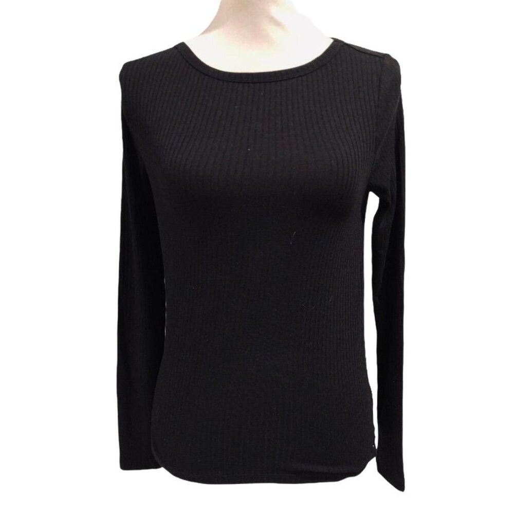 Avec Les Filles Sport Tie-back Rib Knit Top Black XS